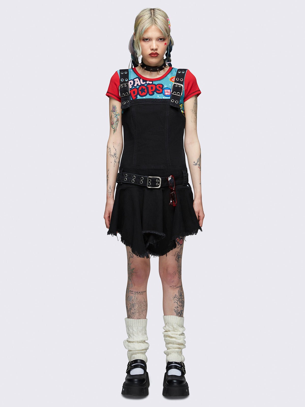 claire black denim mini dress