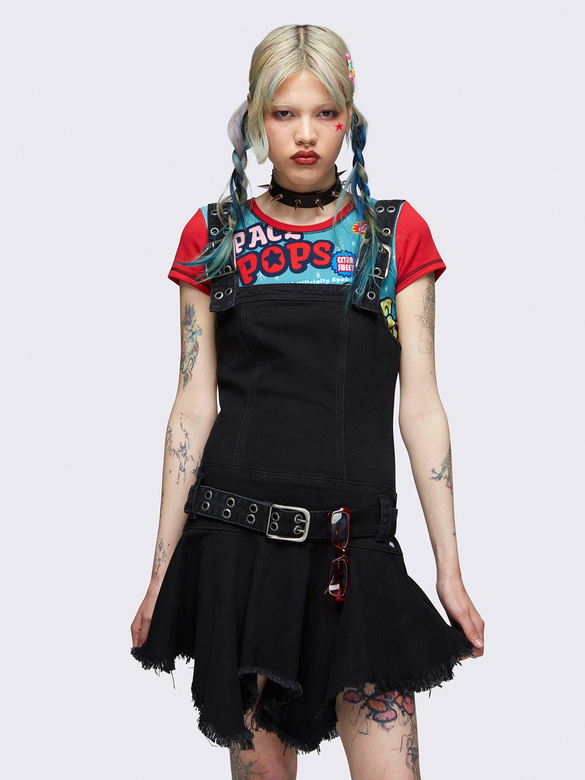 claire black denim mini dress