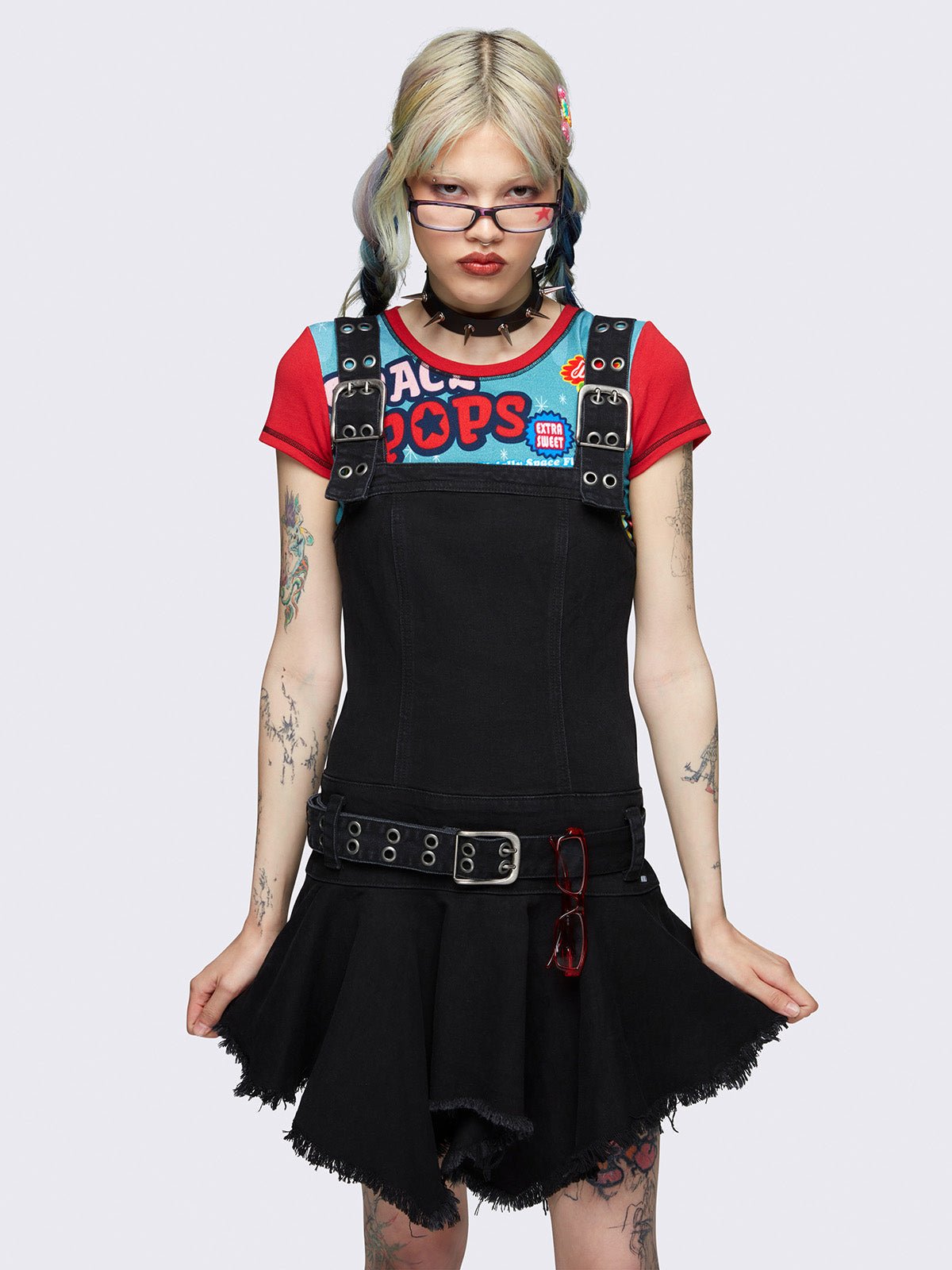 claire black denim mini dress