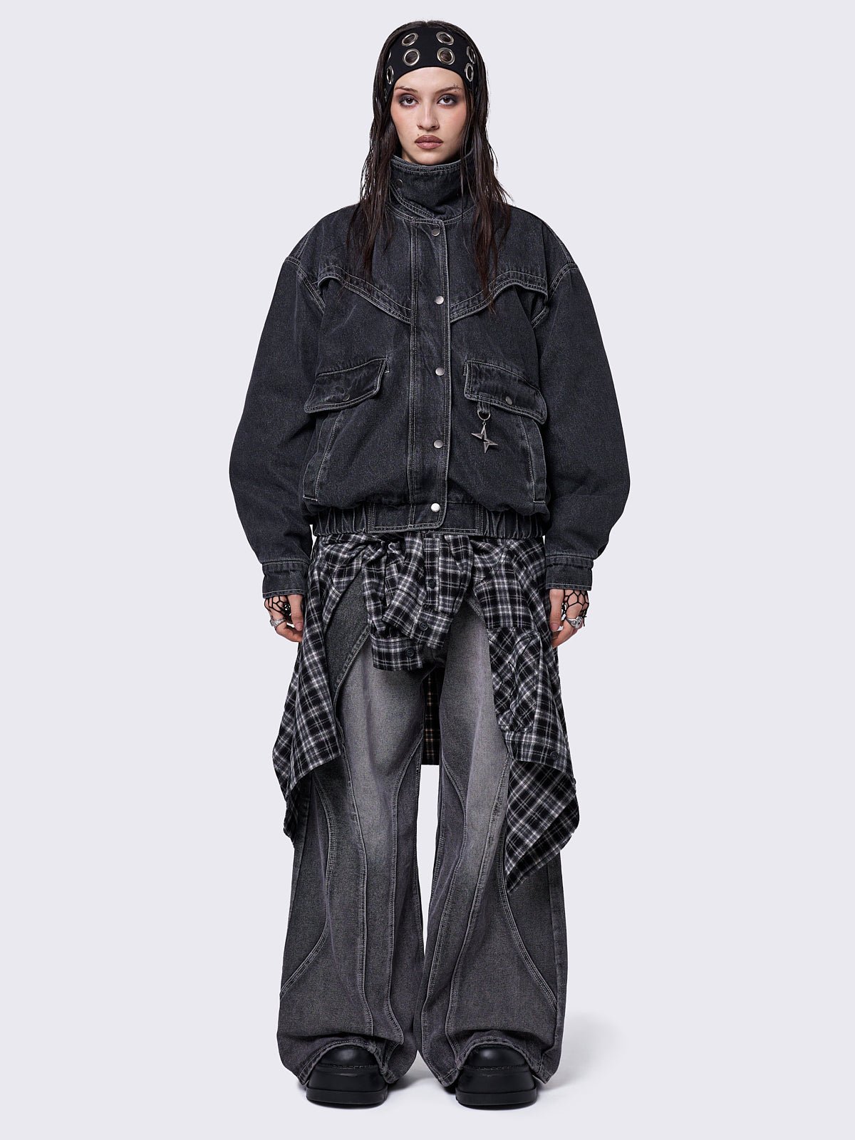 joy black denim bomber jacket