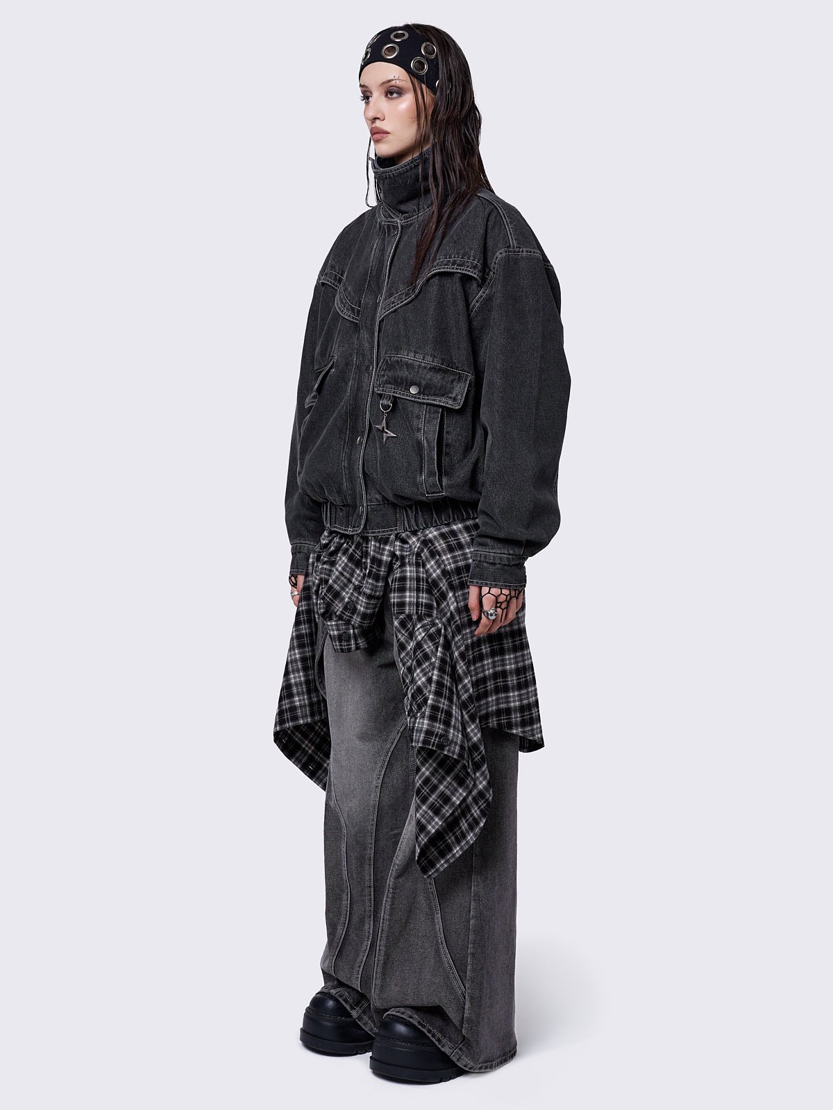 joy black denim bomber jacket