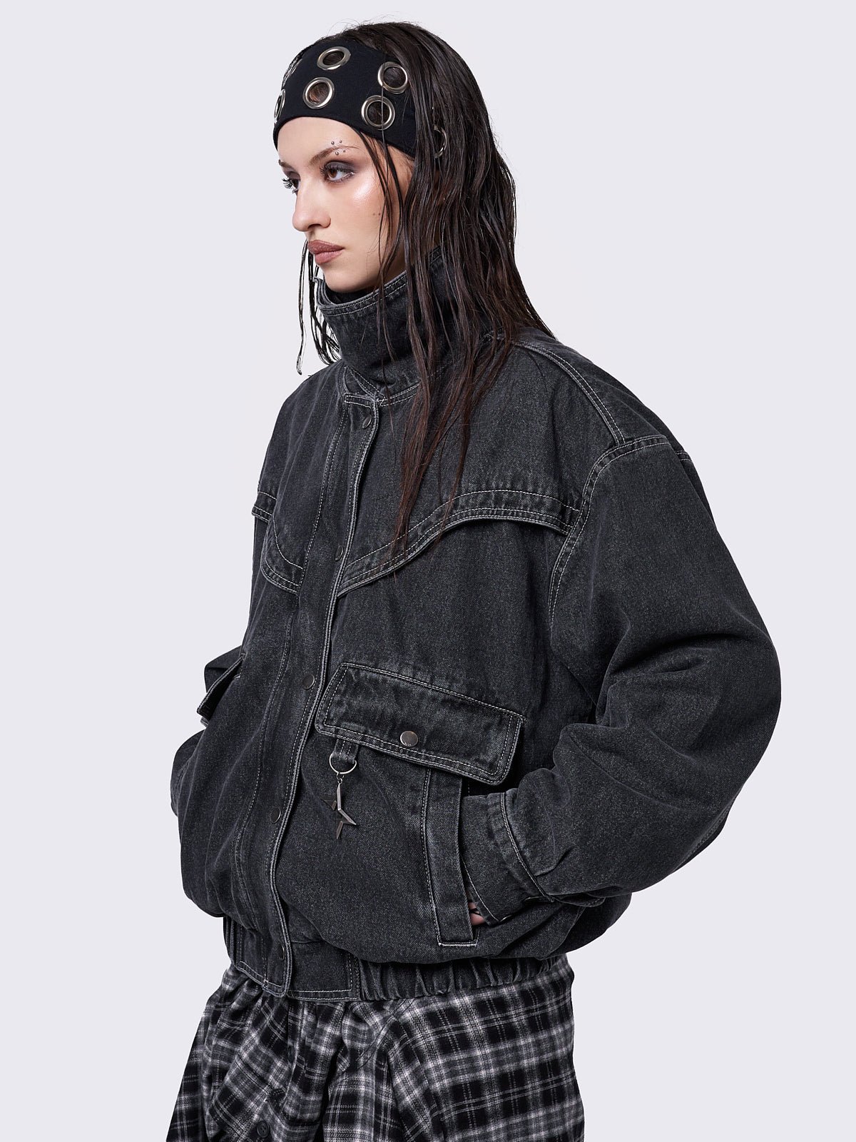 joy black denim bomber jacket